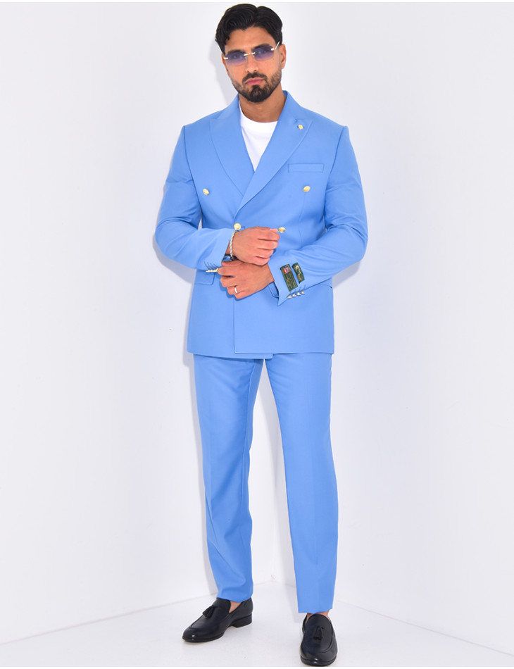 Ensemble de costume croisé 2 pièces à boutons dorés