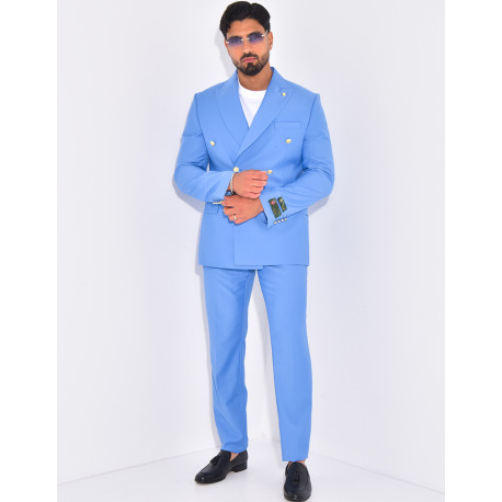 Ensemble de costume croisé 2 pièces à boutons dorés