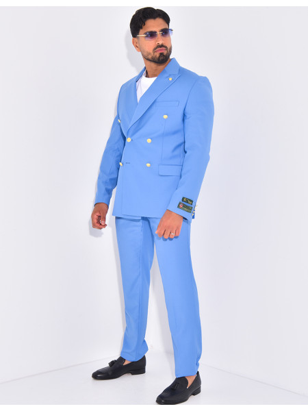 Ensemble de costume croisé 2 pièces à boutons dorés