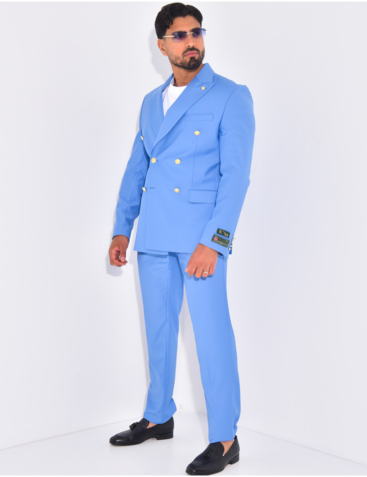 Ensemble de costume croisé 2 pièces à boutons dorés