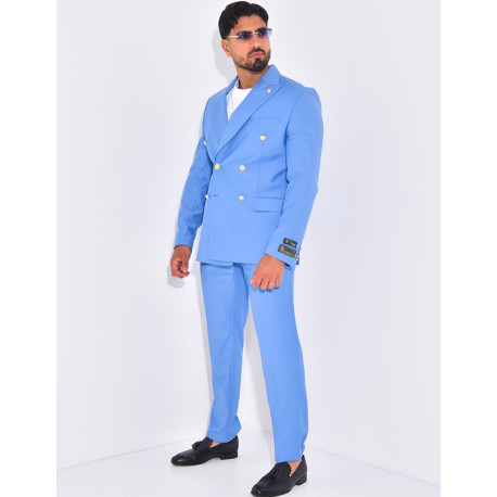 Ensemble de costume croisé 2 pièces à boutons dorés