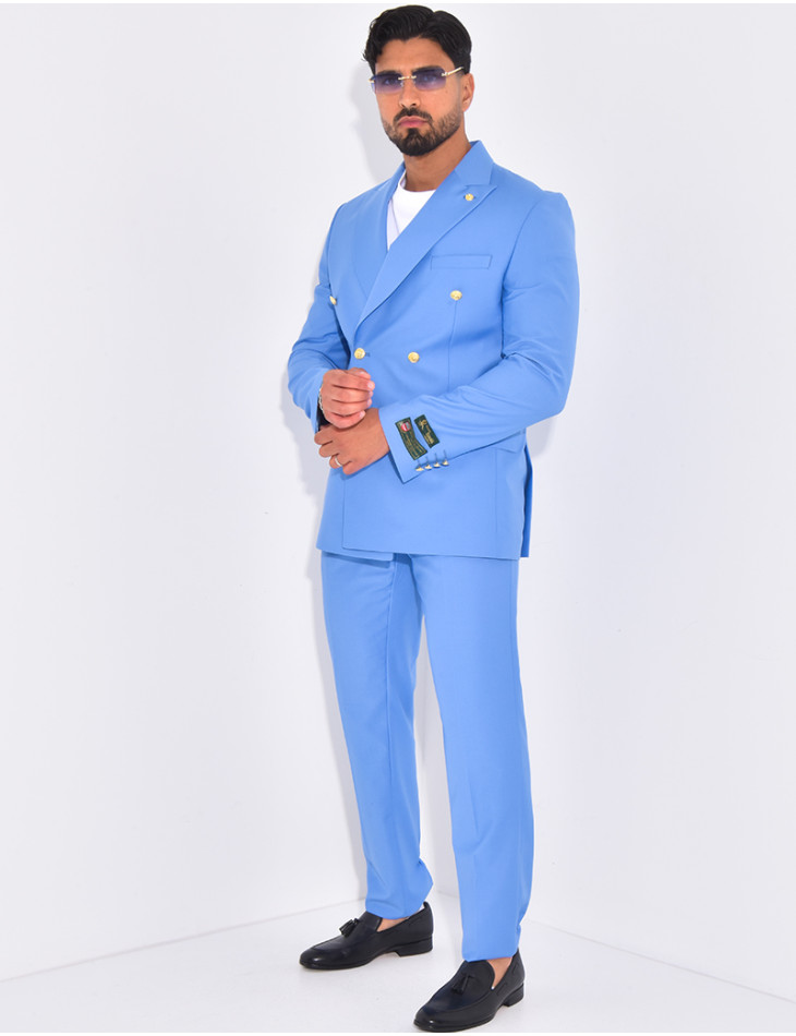 Ensemble de costume croisé 2 pièces à boutons dorés