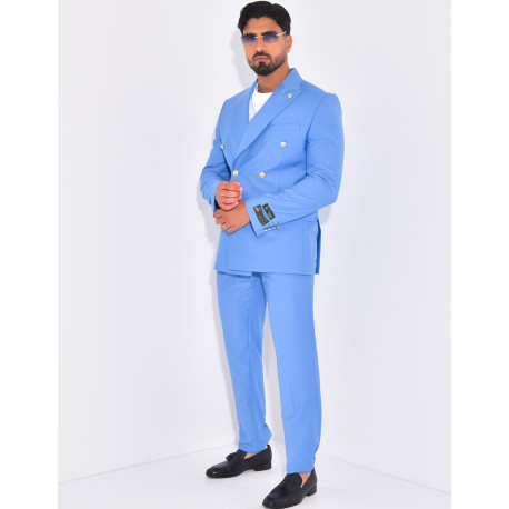 Ensemble de costume croisé 2 pièces à boutons dorés