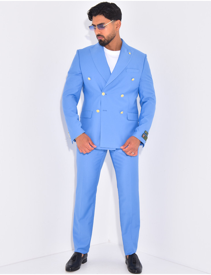 Ensemble de costume croisé 2 pièces à boutons dorés