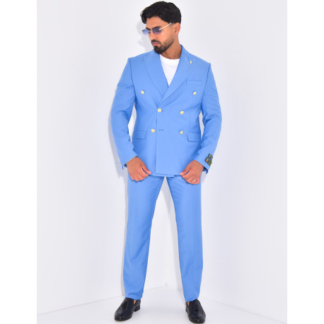 Ensemble de costume croisé 2 pièces à boutons dorés