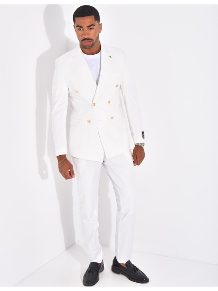 Ensemble de costume croisé 2 pièces à boutons dorés