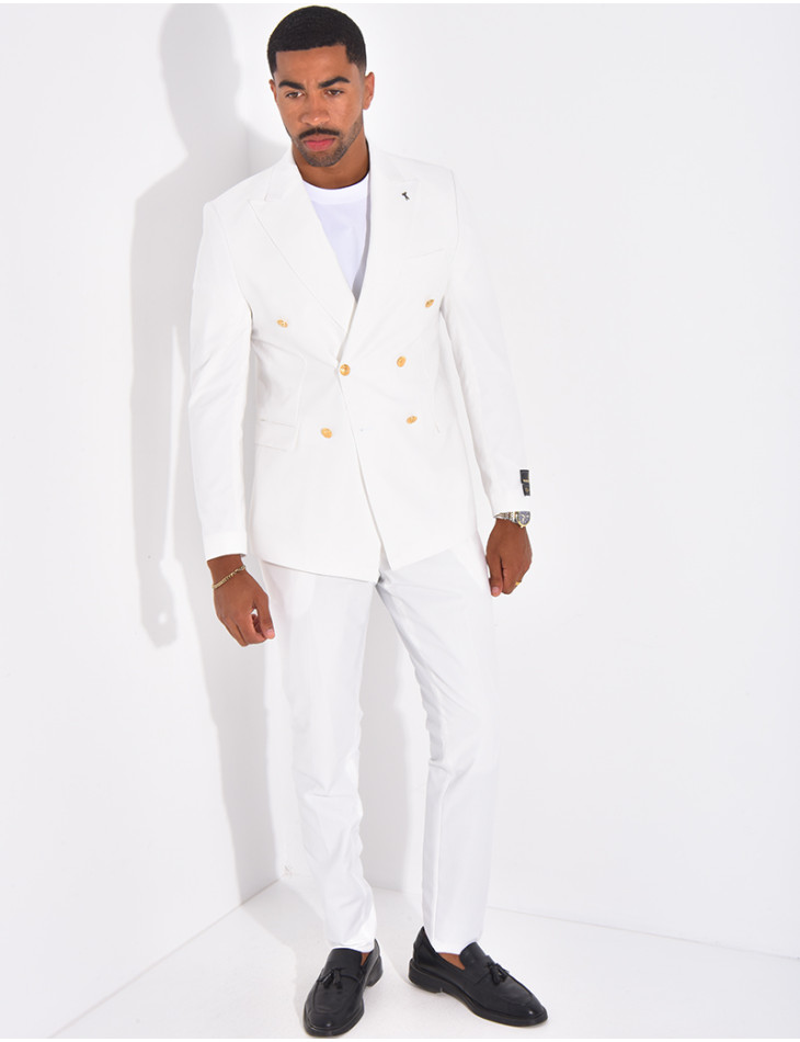 Ensemble de costume croisé 2 pièces à boutons dorés