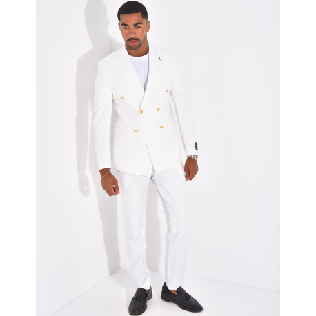 Ensemble de costume croisé 2 pièces à boutons dorés