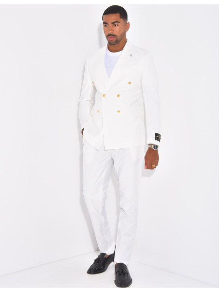 Ensemble de costume croisé 2 pièces à boutons dorés