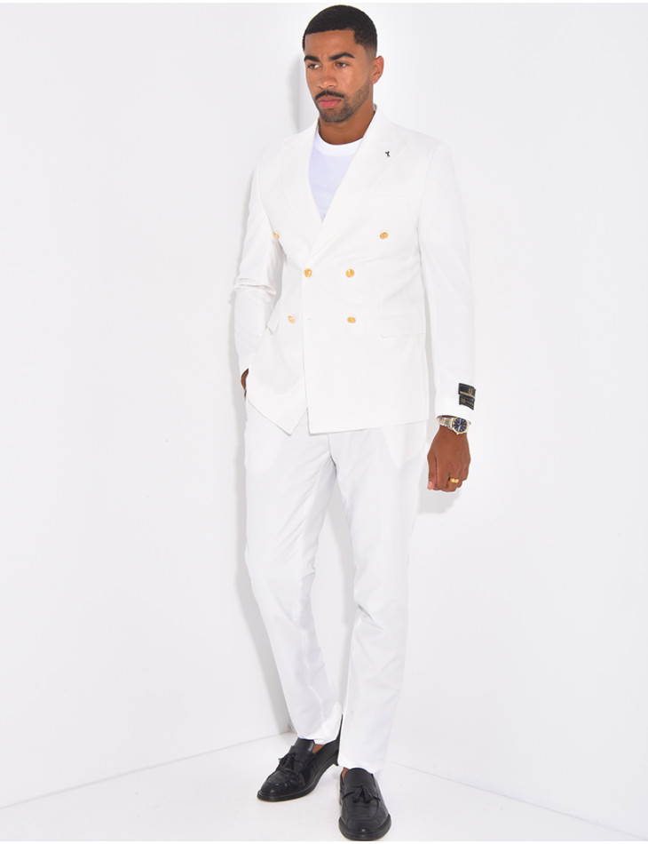 Ensemble de costume croisé 2 pièces à boutons dorés