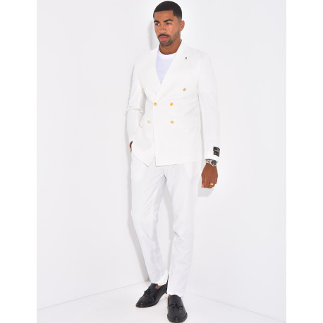 Ensemble de costume croisé 2 pièces à boutons dorés