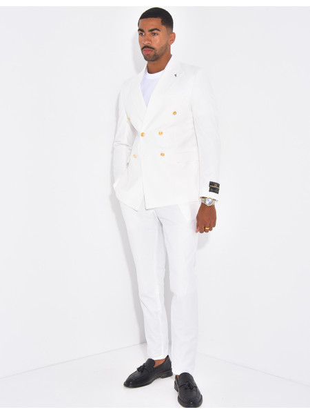 Ensemble de costume croisé 2 pièces à boutons dorés