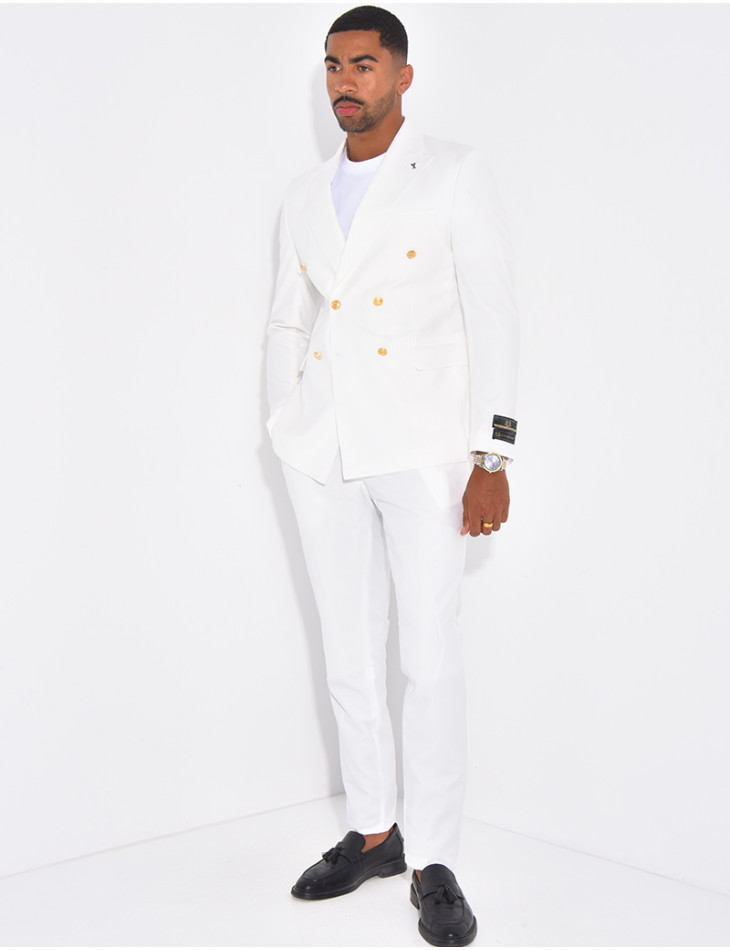 Ensemble de costume croisé 2 pièces à boutons dorés