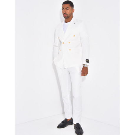 Ensemble de costume croisé 2 pièces à boutons dorés