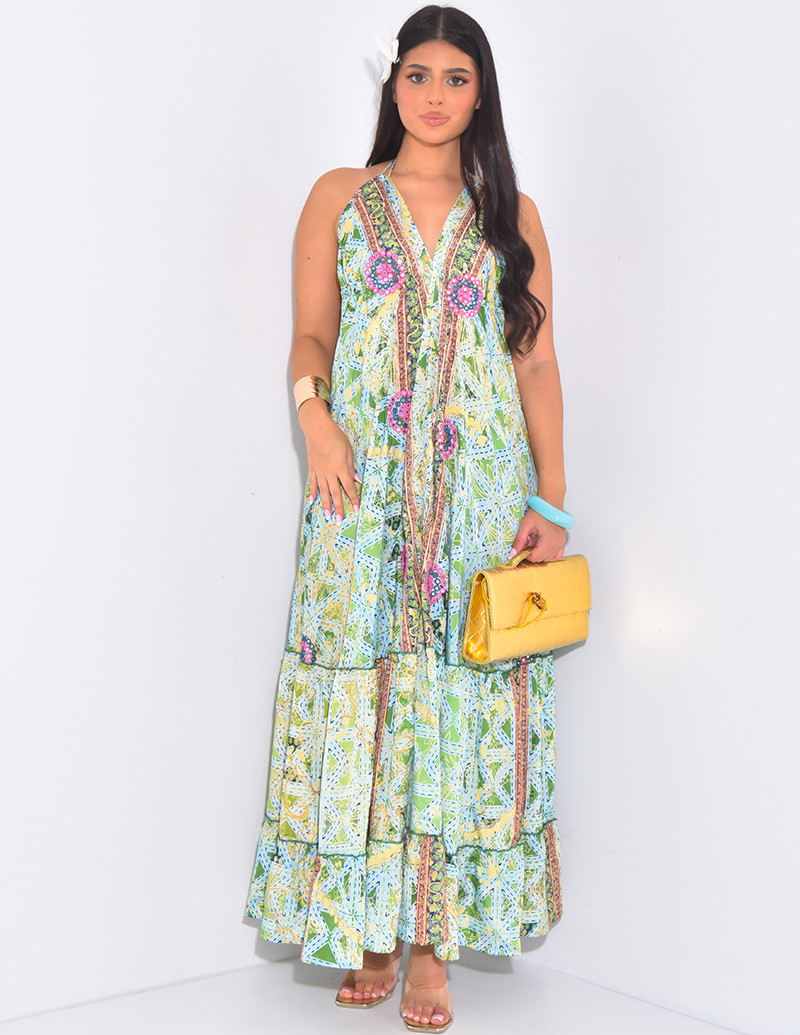 Robe longue en soie dos nu...