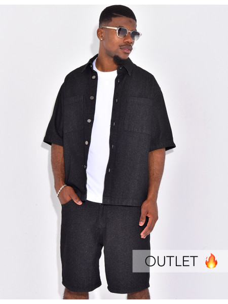 Ensemble en jeans short et chemise texturé