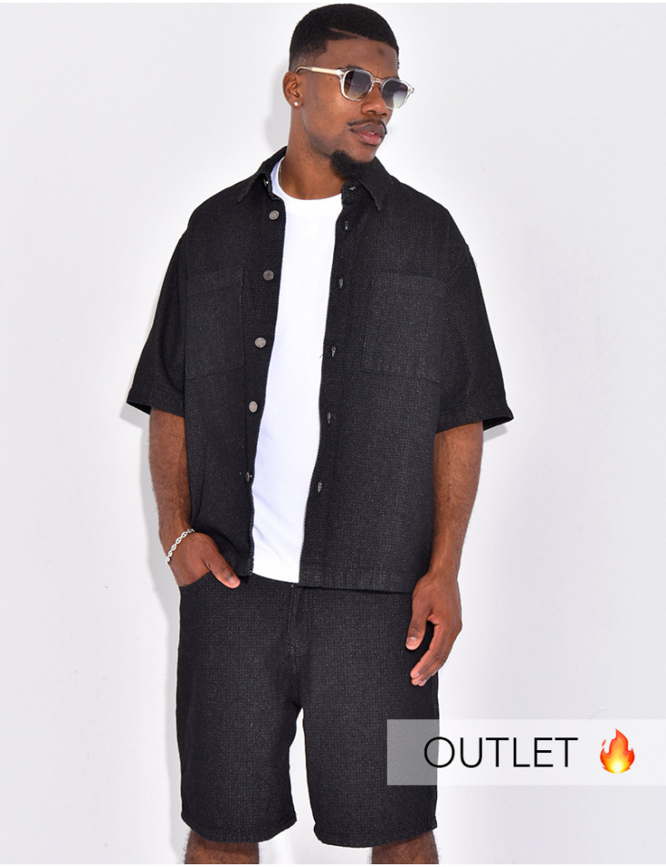 Ensemble en jeans short et chemise texturé