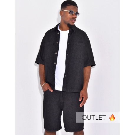 Ensemble en jeans short et chemise texturé