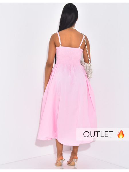 Strapless dress with draped hips in cotton