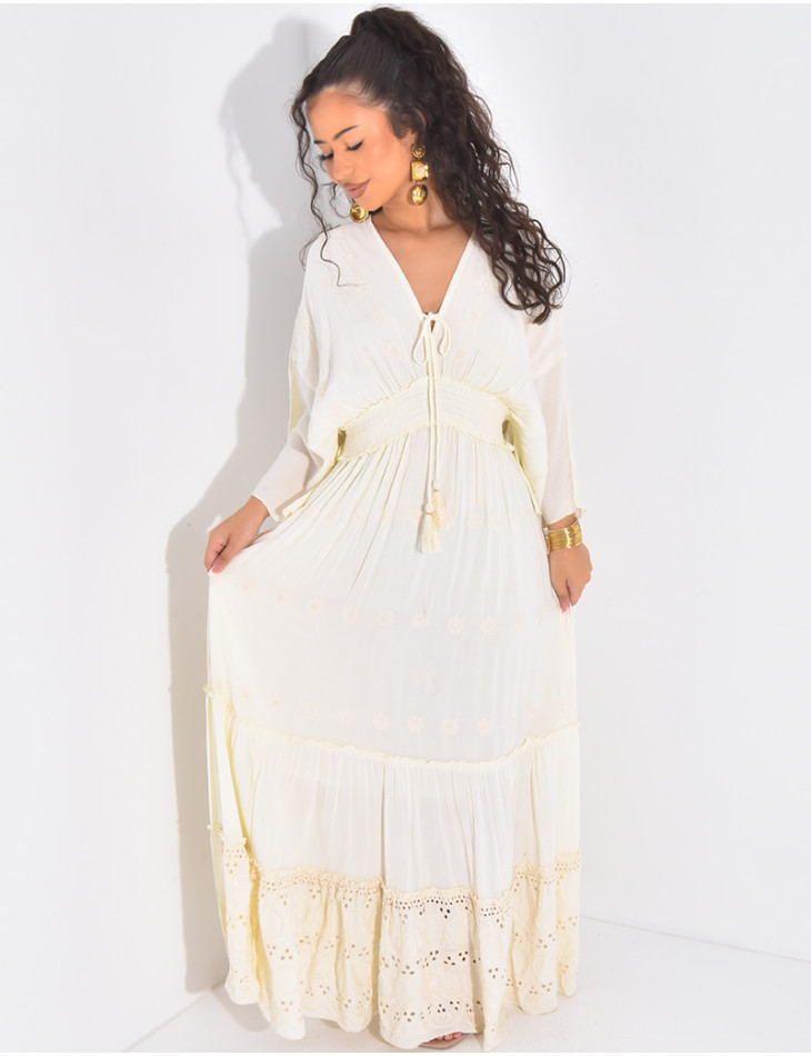 Bohemian V-neck dress with embroidery and sequins