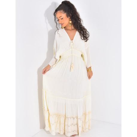 Bohemian V-neck dress with embroidery and sequins