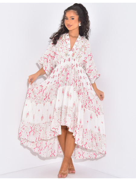 Asymmetrical bohemian dress with beads and ruffles