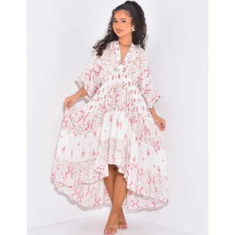 Asymmetrical bohemian dress with beads and ruffles