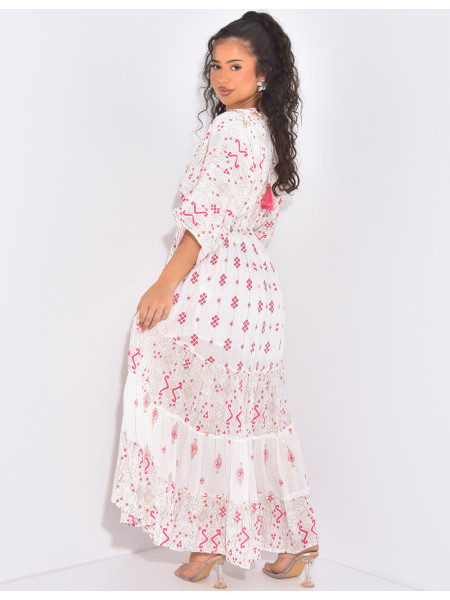 Asymmetrical bohemian dress with beads and ruffles