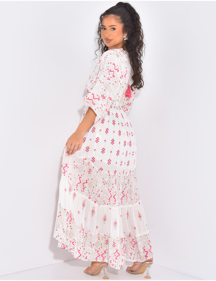 Asymmetrical bohemian dress with beads and ruffles