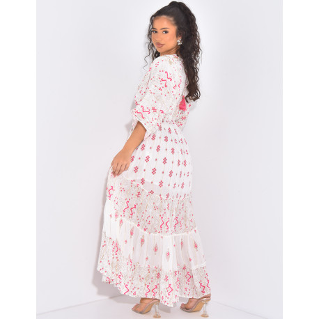 Asymmetrical bohemian dress with beads and ruffles