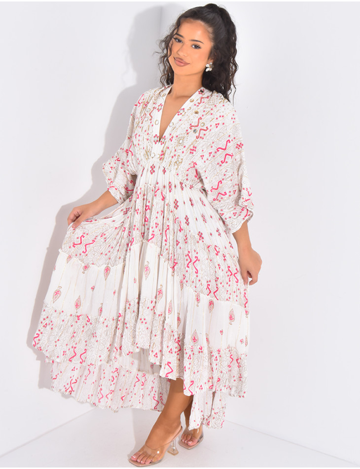Robe bohème asymétrique à perles et volants
