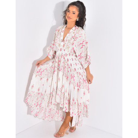 Robe bohème asymétrique à perles et volants