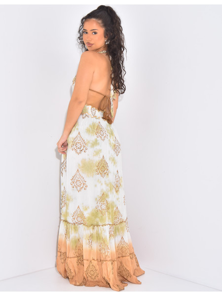 Langes Boho-Kleid mit Stickereien und Pailletten