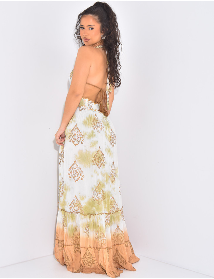 Langes Boho-Kleid mit Stickereien und Pailletten