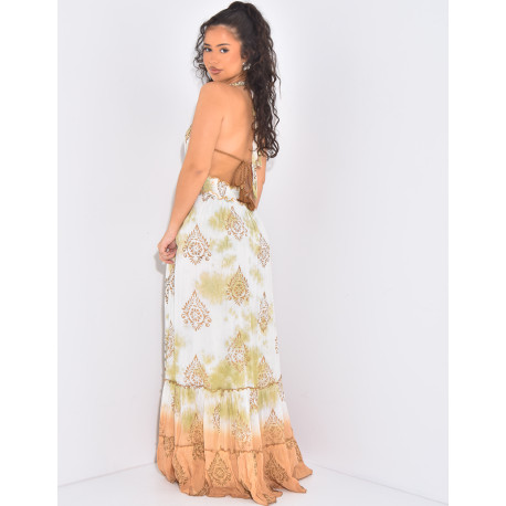 Langes Boho-Kleid mit Stickereien und Pailletten