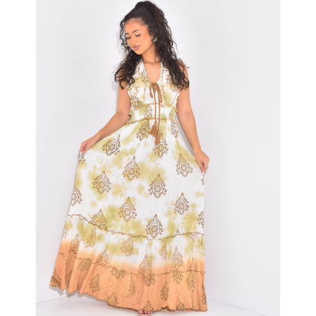 Robe bohème longue à motifs et sequins brodés