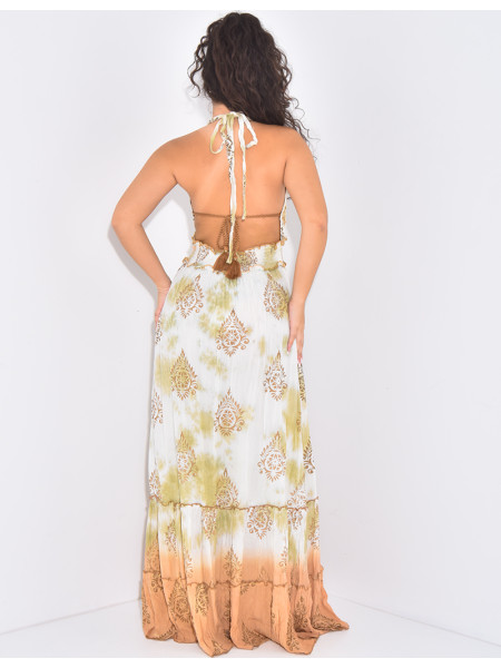 Langes Boho-Kleid mit Stickereien und Pailletten