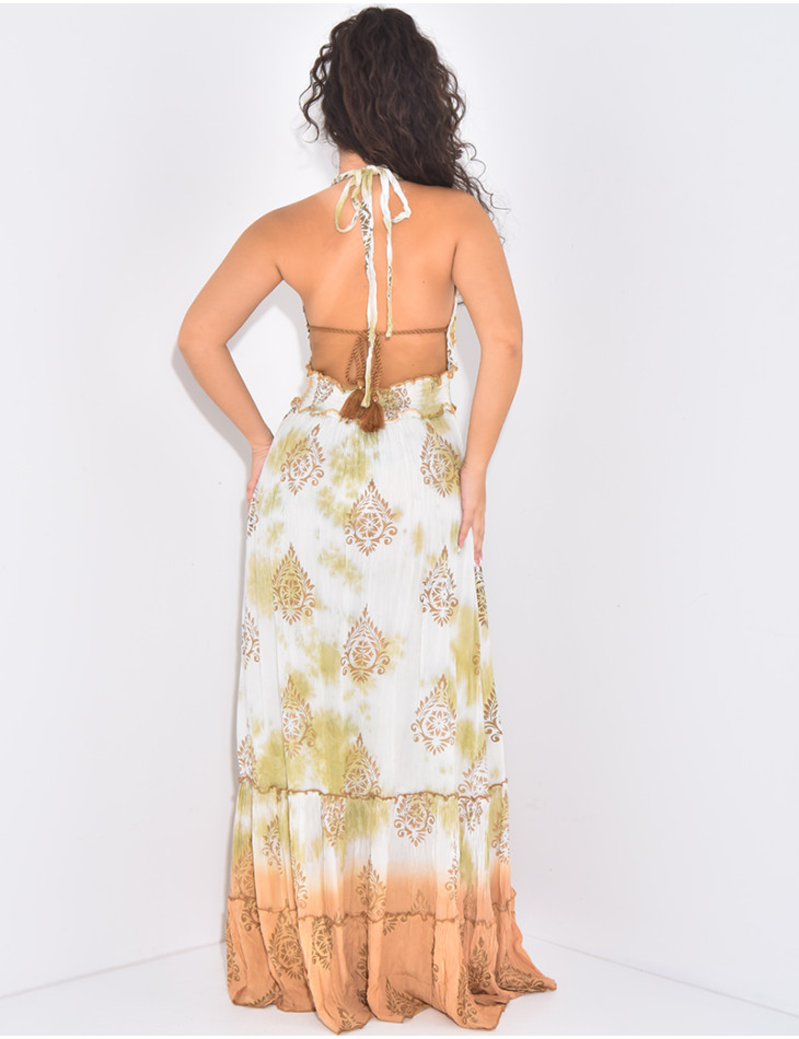 Langes Boho-Kleid mit Stickereien und Pailletten