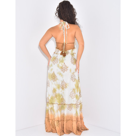 Langes Boho-Kleid mit Stickereien und Pailletten