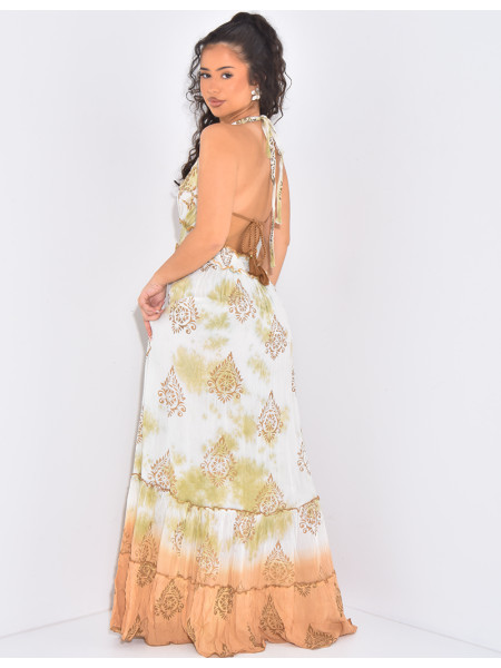 Langes Boho-Kleid mit Stickereien und Pailletten