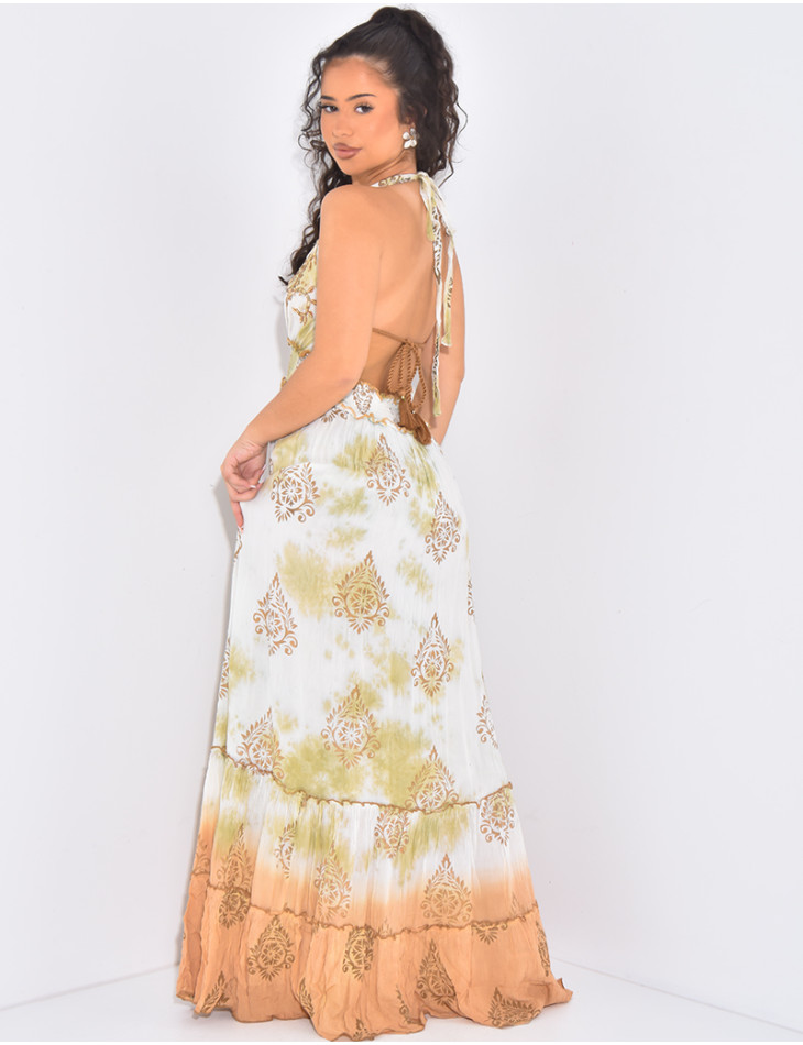 Langes Boho-Kleid mit Stickereien und Pailletten