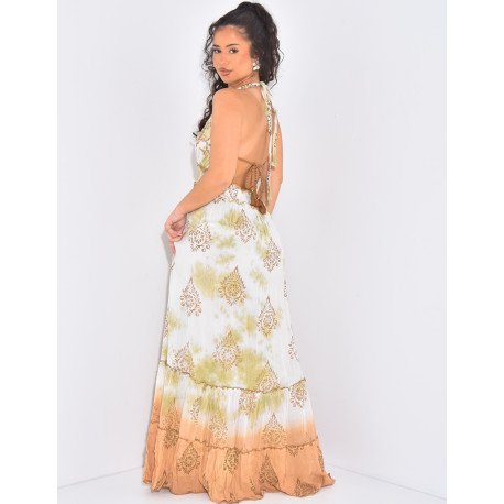 Langes Boho-Kleid mit Stickereien und Pailletten