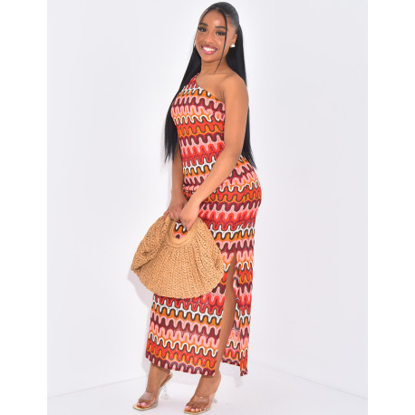 Asymmetrical crochet maxi dress