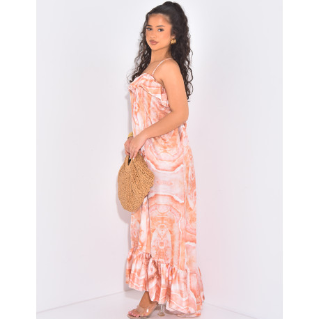 Long printed ruffled dress