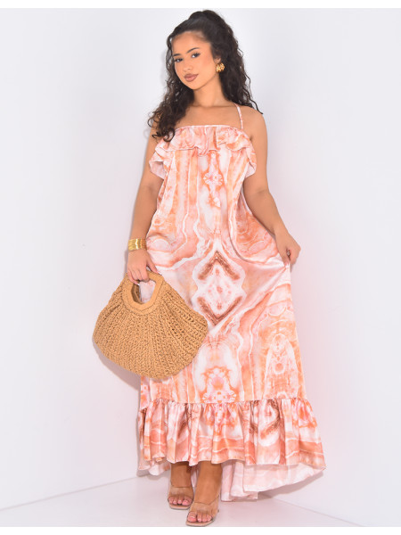 Long printed ruffled dress