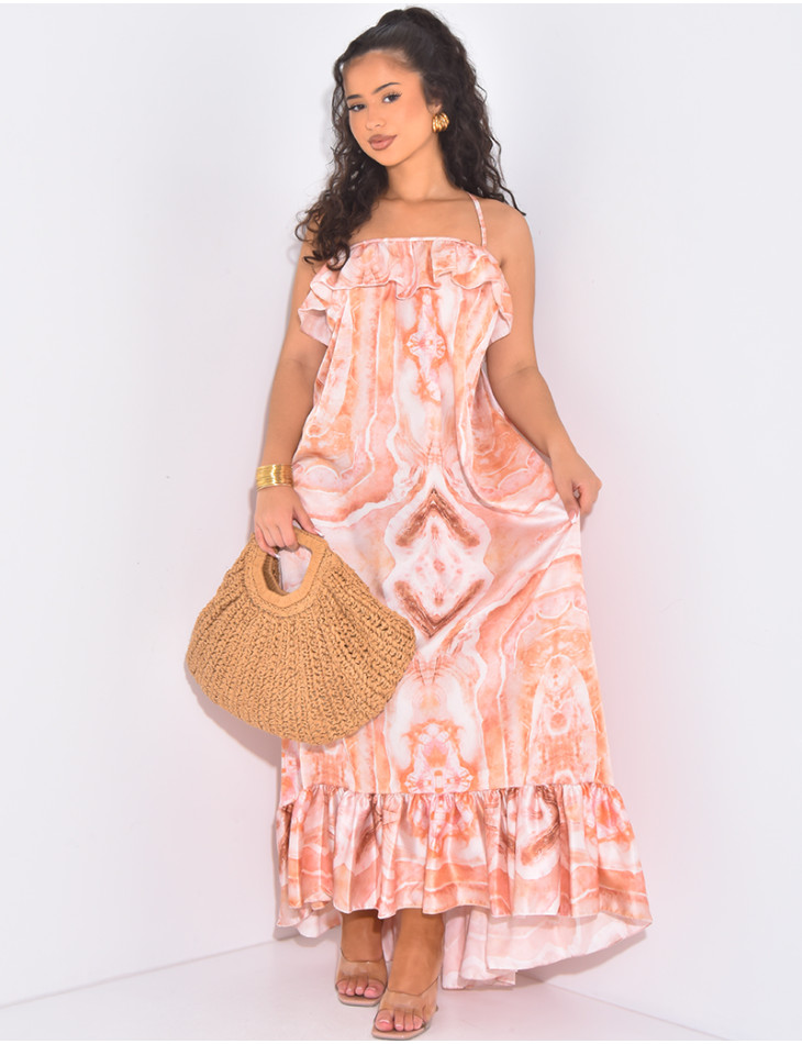 Robe longue imprimée à volants