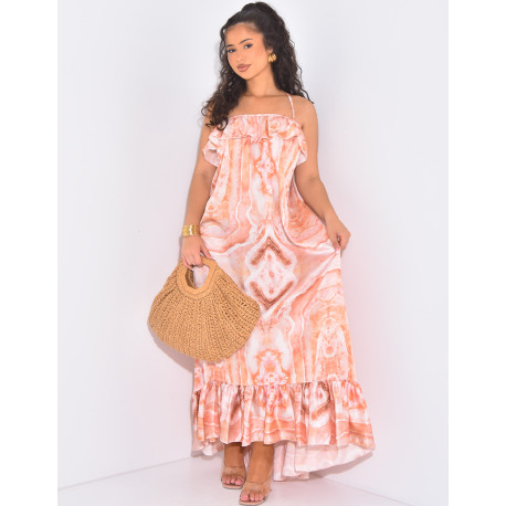 Robe longue imprimée à volants