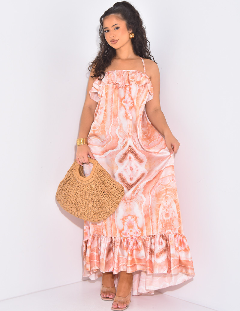 Robe longue imprimée à volants