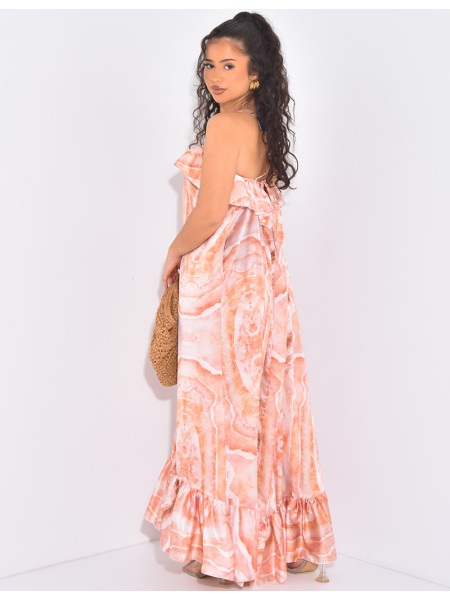 Long printed ruffled dress