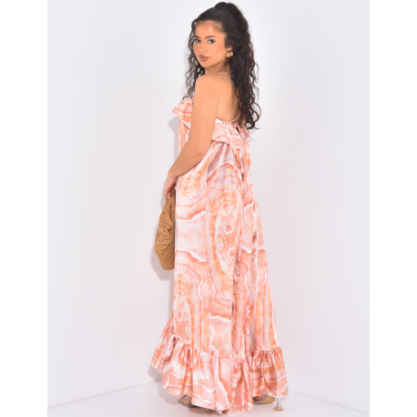 Long printed ruffled dress